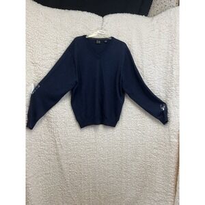 JOS A BANK Mens L‎ V-Neck Sweater 100% Merino Wool Navy Blue Signature Collectio